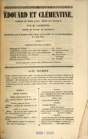 Édouard et Clémentine : comédie en trois actes, mêlée de couplets