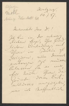 Brief an Hans von Bülow : 14.07.1887