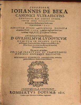 Chronicon, continens res gestas Episcoporum sedis Ultraiectinae et Comitum Hollandiae