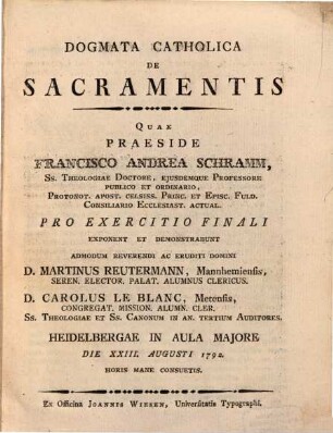 Dogmata Catholica De Sacramentis