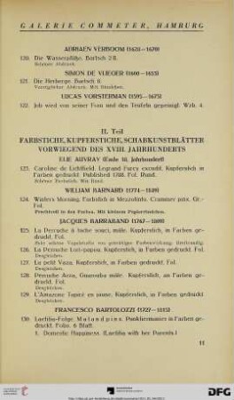 II. Teil: Farbstiche, Kupferstiche, Schabkunstblätter vorwiegend des XVIII. Jahrhunderts (Nr. 123-204)
