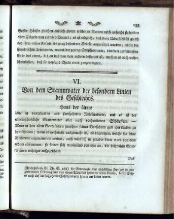 VI. Von dem Stammvater der besondern Linien des Geschlechts.