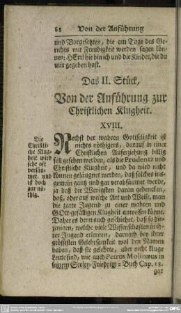 Das II. Stück, Von der Anführung zur Christlichen Klugheit