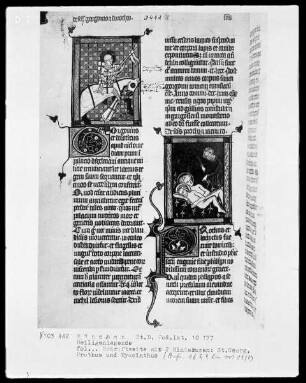 Legenda Sanctorum — Textseite mit zwei Miniaturen