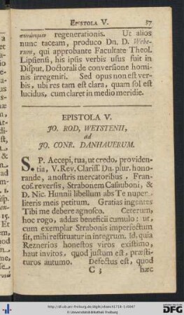 V. Jo. Rod. Wetstenii ad Jo. Conr. Danhauerum - VI. Ejusdem ad Eund.