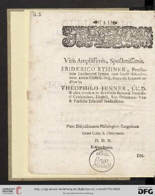 Viris amplissimis, spectatissimis