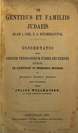 De Gentibus et Familiis Judaeis quae I. Chr. 2. 4. enumerantur : Diss.