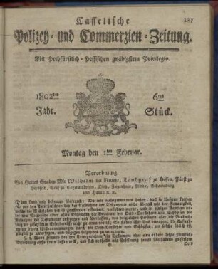 6tes Stueck, Montag den 1ten Februar 1802