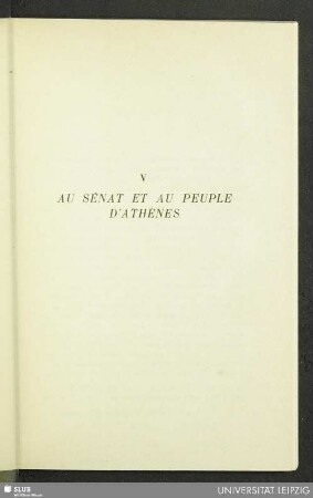 V. Au sénat et au peuple d'Athènes