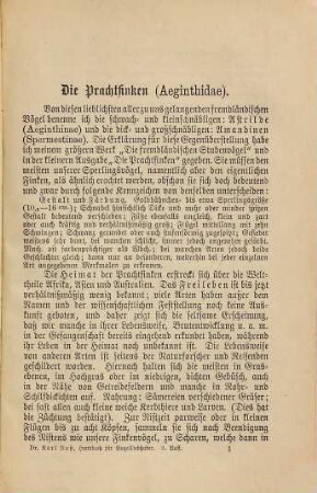 Handbuch für Vogelliebhaber, -Züchter und -Händler, 1. Fremdländische Stubenvögel