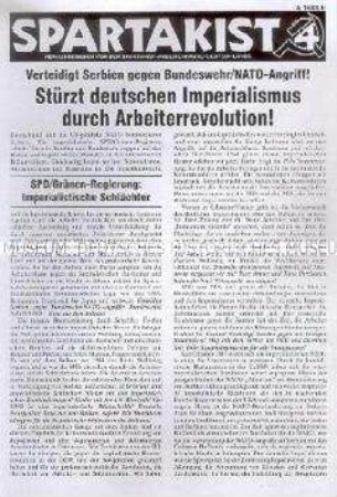 Propagandaflugblatt des "Spartakist" mit einem Demonstrationsaufruf gegen den Kosovo-Krieg der NATO