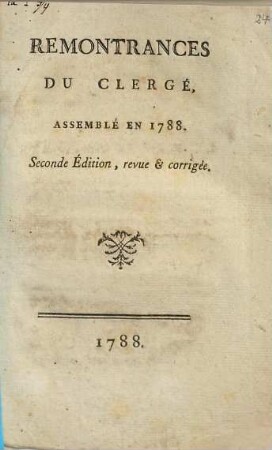 Remontrances du clergé, assemblé en 1788