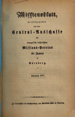 Missionsblatt. 1871