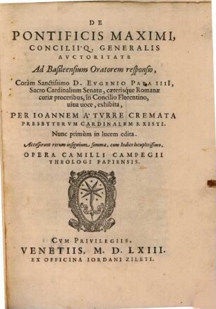 De pontificis maximi consiliique generalis auctoritate : ad Basileensium oratorem responsio