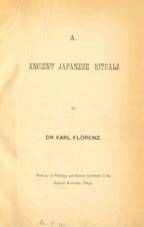 A. Ancient Japanese rituals. Part IV. By Karl Lorenz