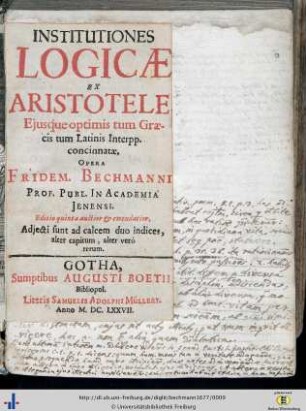 Institutiones Logicae Ex Aristotele, Eiusque optimis tum Graecis tum Latinis Interpp. concinnatae