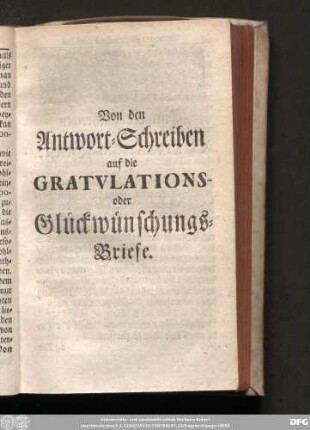 Von den Anwort-Schreiben auf die Gratulations- oder Glückwünschungs-Briefe.