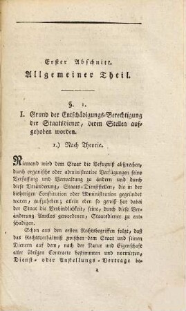 Über die Entschädigungs-Berechtigung der Staats-Diener bei Aufhebung ihrer Stellen