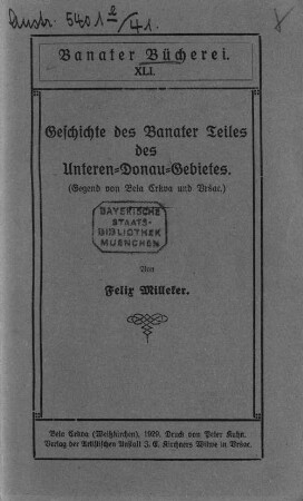 Geschichte des Banater Teiles des Unteren-Donau-Gebietes : (Gegend von Bela Crkva und Vršac)