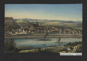 Ansicht von Pirna, Lithographie, um 1850? : Pirna. Sächs. Schweiz. - Dresden : Täubert , [um 1850?]. - 1 Kunstbl. : Lithogr. ; 17 x 10 cm