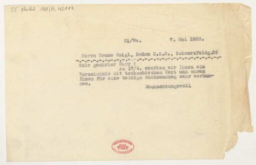Brief an Bruno Weigl : 07.05.1928