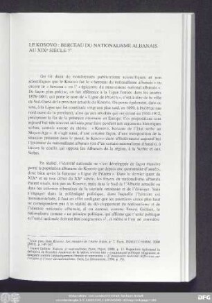 Le Kosovo: Berceau Du Nationalisme Albanais Au XIXe Siècle?
