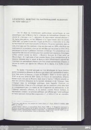 Le Kosovo: Berceau Du Nationalisme Albanais Au XIXe Siècle?