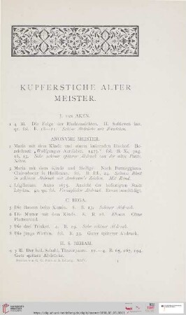 Kupferstiche alter Meister (Nr. 1 - 953)