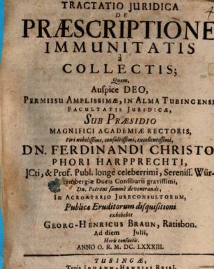 Tractatio Juridica De Præscriptione Immunitatis à Collectis