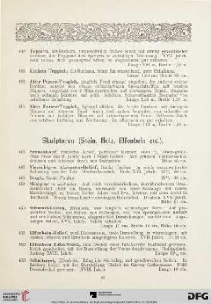 Skulpturen (Stein, Holz, Elfenbein etc.) (Nr. 446-460)