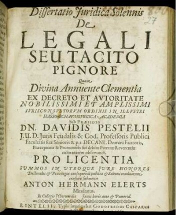 Dissertatio Iuridica Solennis De Legali Seu Tacito Pignore