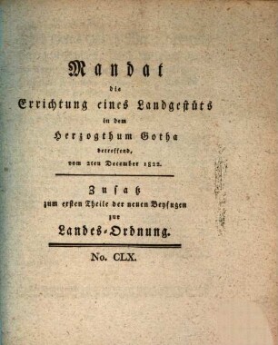 Mandat die Errichtung eines Landgestüts in dem Herzogthum Gotha betreffend : vom 2ten December 1822.