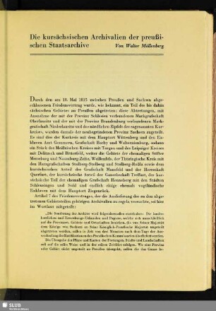 Die kursächsischen Archivalien der preußischen Staatsarchive