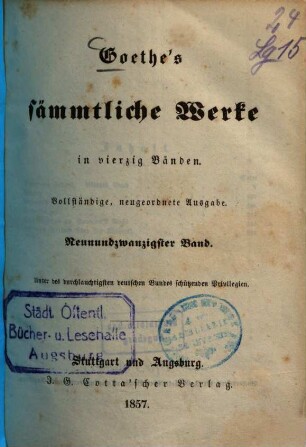 Goethe's sämmtliche Werke : in vierzig Bänden, 29.. Benvenuto Cellini. - 4. Buch ... Rameauś Neffe. - Diderotś Versuch über die Malerei