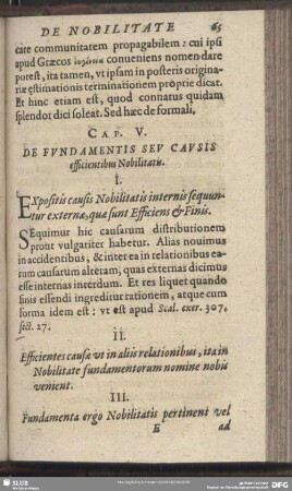 Cap. V. De Fundamentis Seu Causis efficientibus Nobilitatis