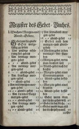 Register des Gebet-Buches.