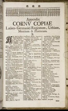 Appendix Cornu Copiae Latino-Germanici Regionum, Urbium, Montium & Fluviorum.