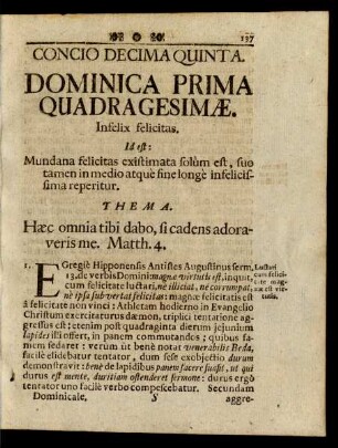 Concio Decima Quinta. Dominica Prima Quadragesimae.