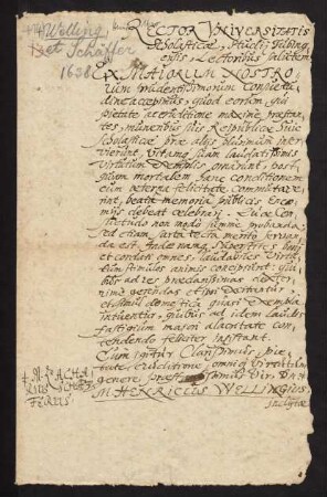 1) Parentation für Professor Oratoriae et Historiarum et Paedagogarcha Heinrich Wellingius. 2) Fragment einer Parentation für Prof. Oratoriae et Historiarum Zacharias Schaefferus, 1638.