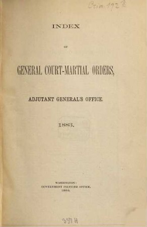 General court-martial orders no. .... 1883