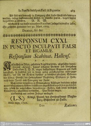 Responsum CXXI. In Puncto Inculpati Falsi Et Bigamiae