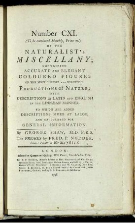 Number CXI. of the Naturalist's Miscellany.