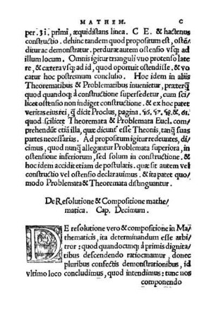De Resolutione & Compsitione mathematica. Cap. Decimum.