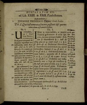 Disputatio XVI. ad Lib. XXIIX. - XXIX. Pandectarum