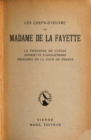 Les Chefs-d'Œeuvre de Madame de La Fayette