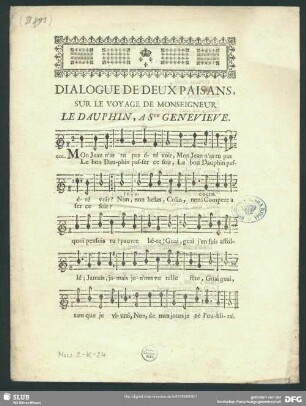 Dialogue de deux paisans : sur le voyage de Monsieur Le Dauphin, a St. Genevieve