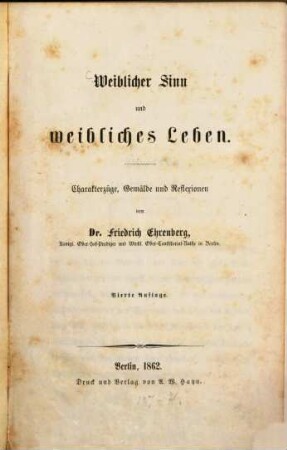Weiblicher Sinn und weibliches Leben : Charakterzüge, Gemälde und Reflexionen