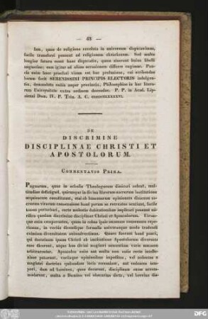 [III.] De Discrimine Disciplinae Christi Et Apostolorum.