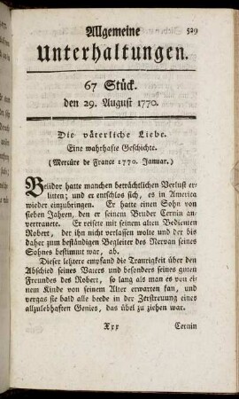 67 Stück. den 29. August 1770.
