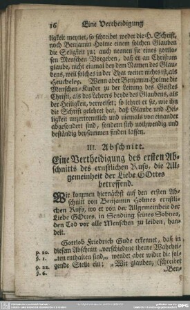 III. Abschnitt. Eine Vertheidigung des ersten Abschnitts des ernstlichen Rufs, die Allgemeinheit der Liebe Gottes betreffend